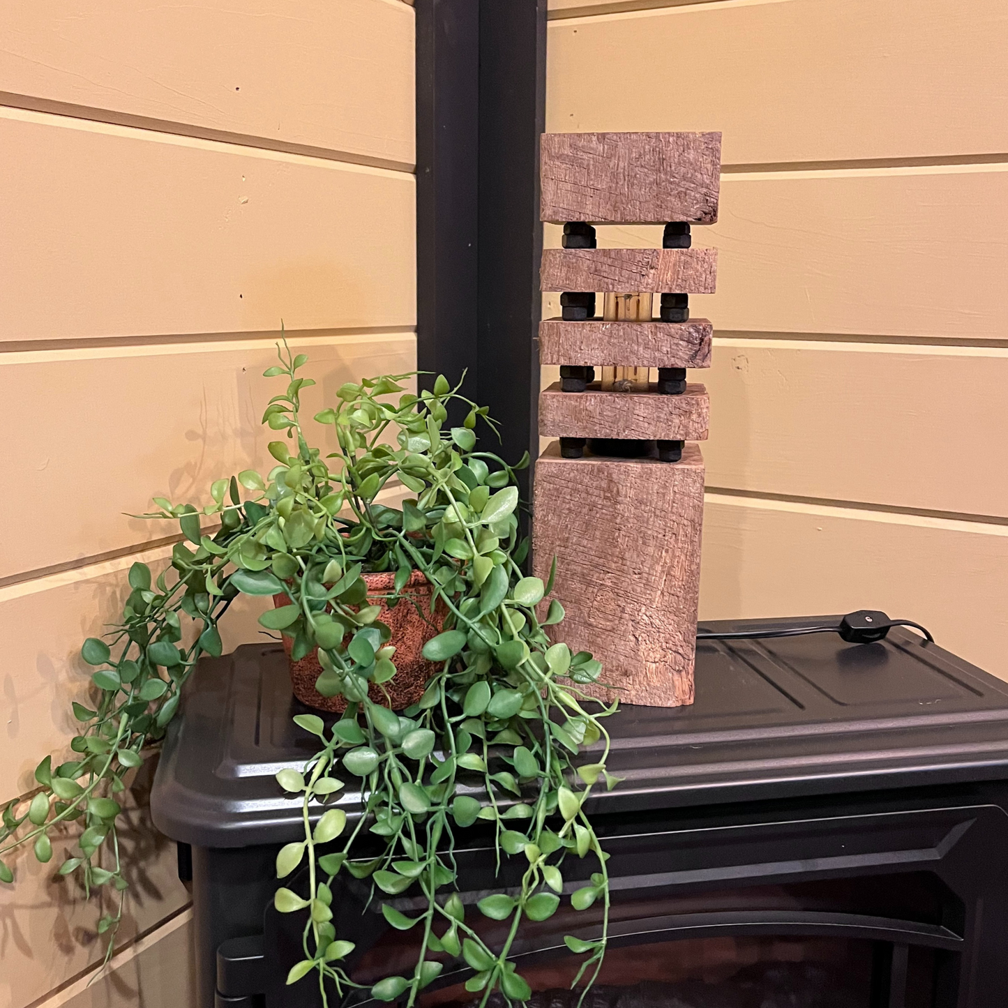 Reclaimed Oak Barnwood Lamp – Rustic Industrial Decor-Handcrafted Table Lamp