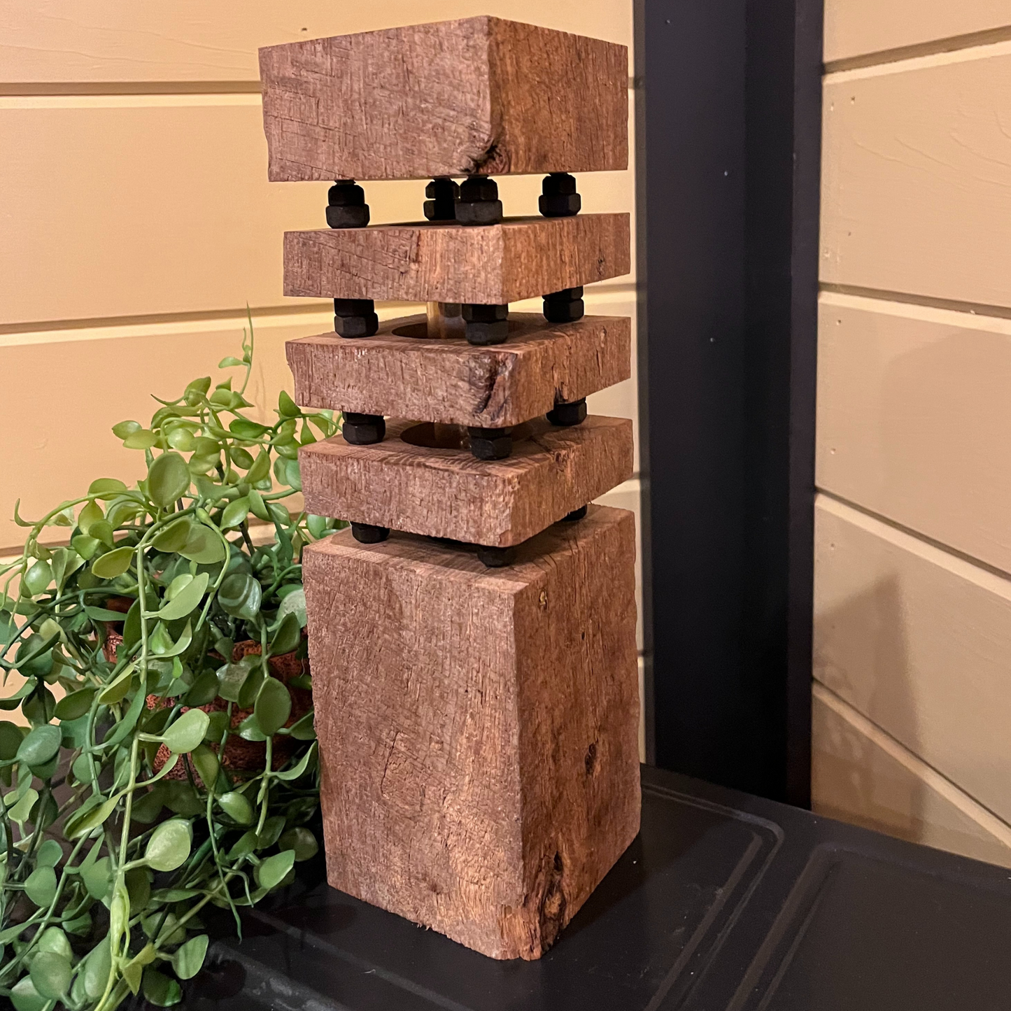 Reclaimed Oak Barnwood Lamp – Rustic Industrial Decor-Handcrafted Table Lamp