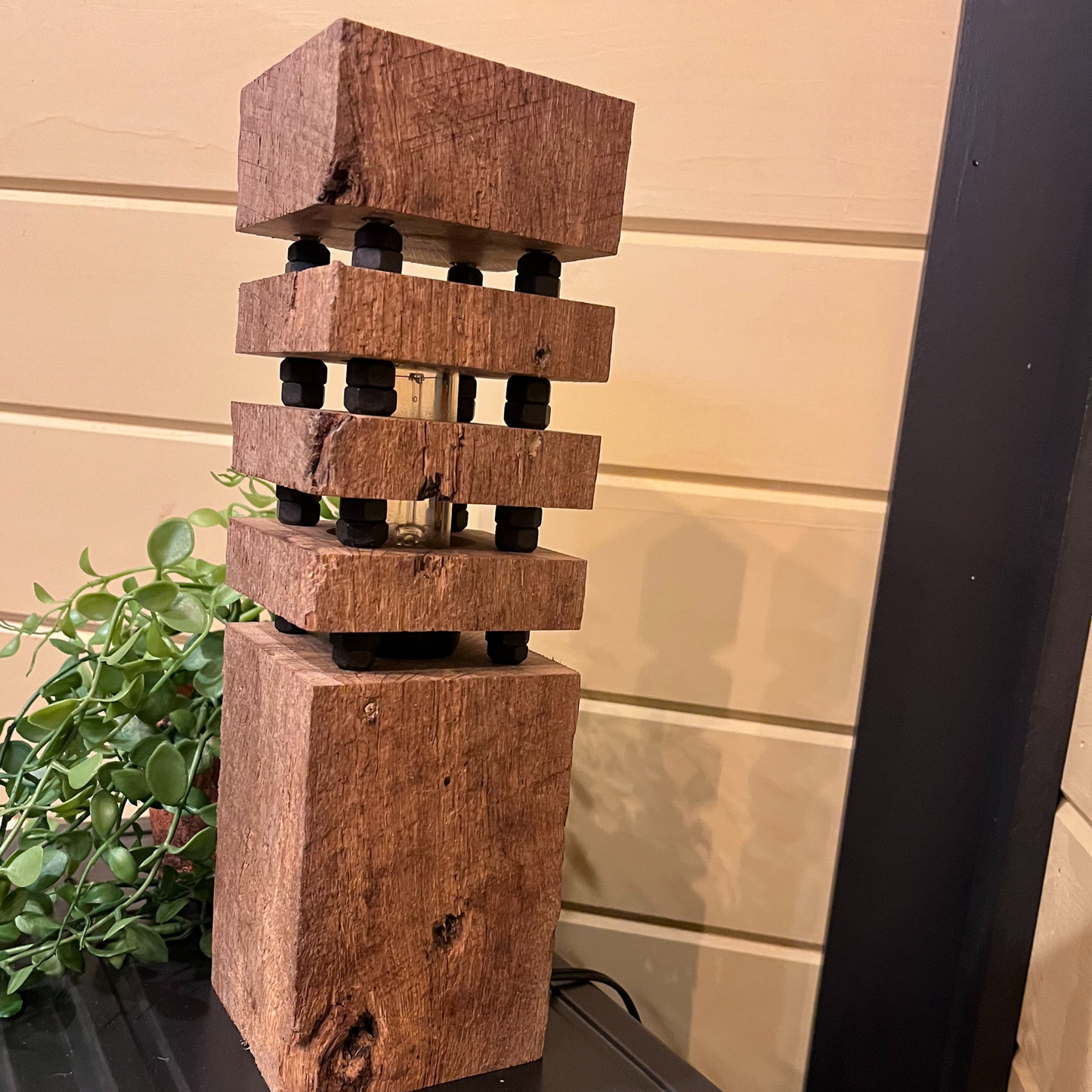 Reclaimed Oak Barnwood Lamp – Rustic Industrial Decor-Handcrafted Table Lamp