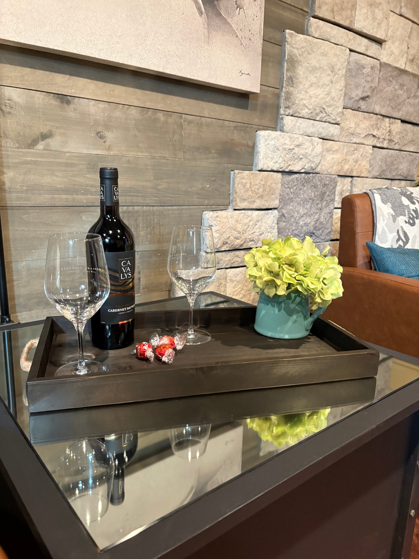 Handcrafted Wooden Handle Tray – Custom Stain Options | 11x21x1.75 inches