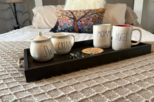 Handcrafted Wooden Handle Tray – Custom Stain Options | 11x21x1.75 inches