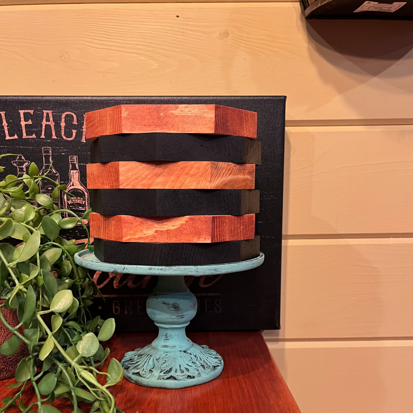 Handcrafted Wooden Candle Holder and Wine Bottle Display - Housewarming Gift - Wedding Gift - Rustic Home Decor