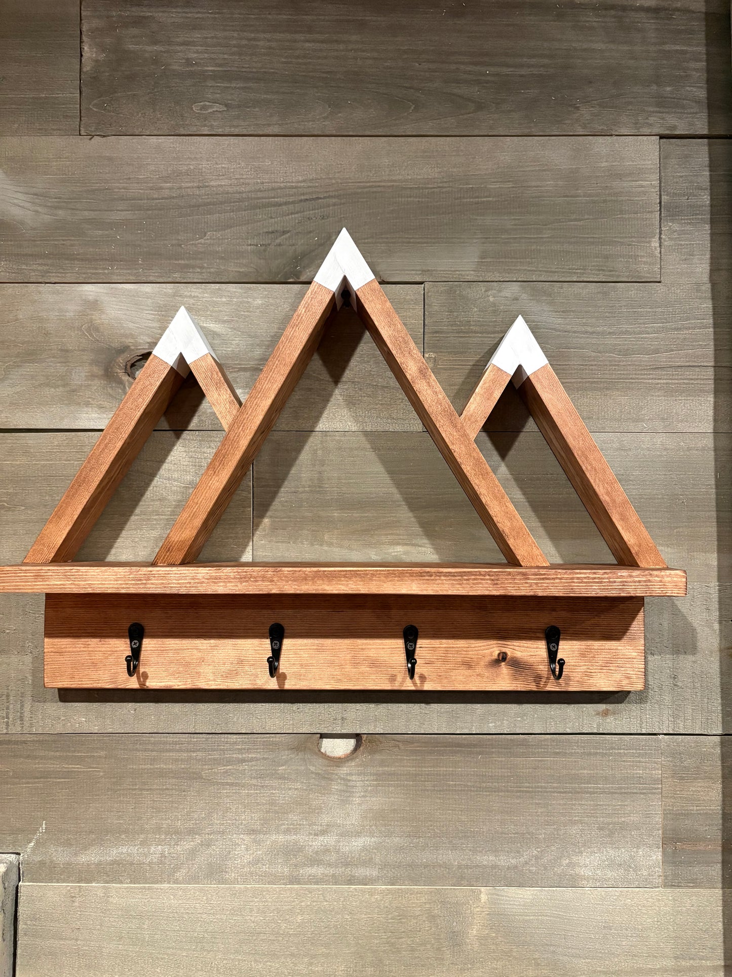 Mountain Key Holder Shelf – Rustic Wall Decor with Hooks