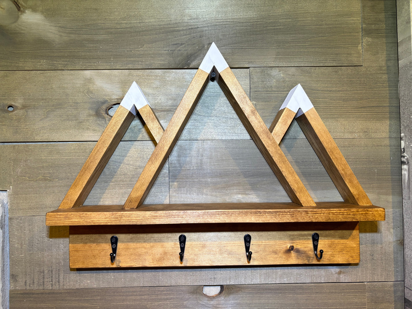 Mountain Key Holder Shelf – Rustic Wall Decor with Hooks