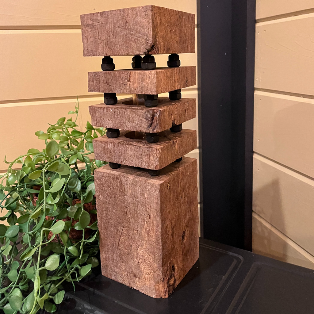 Reclaimed Oak Barnwood Lamp – Rustic Industrial Decor-Handcrafted Table Lamp