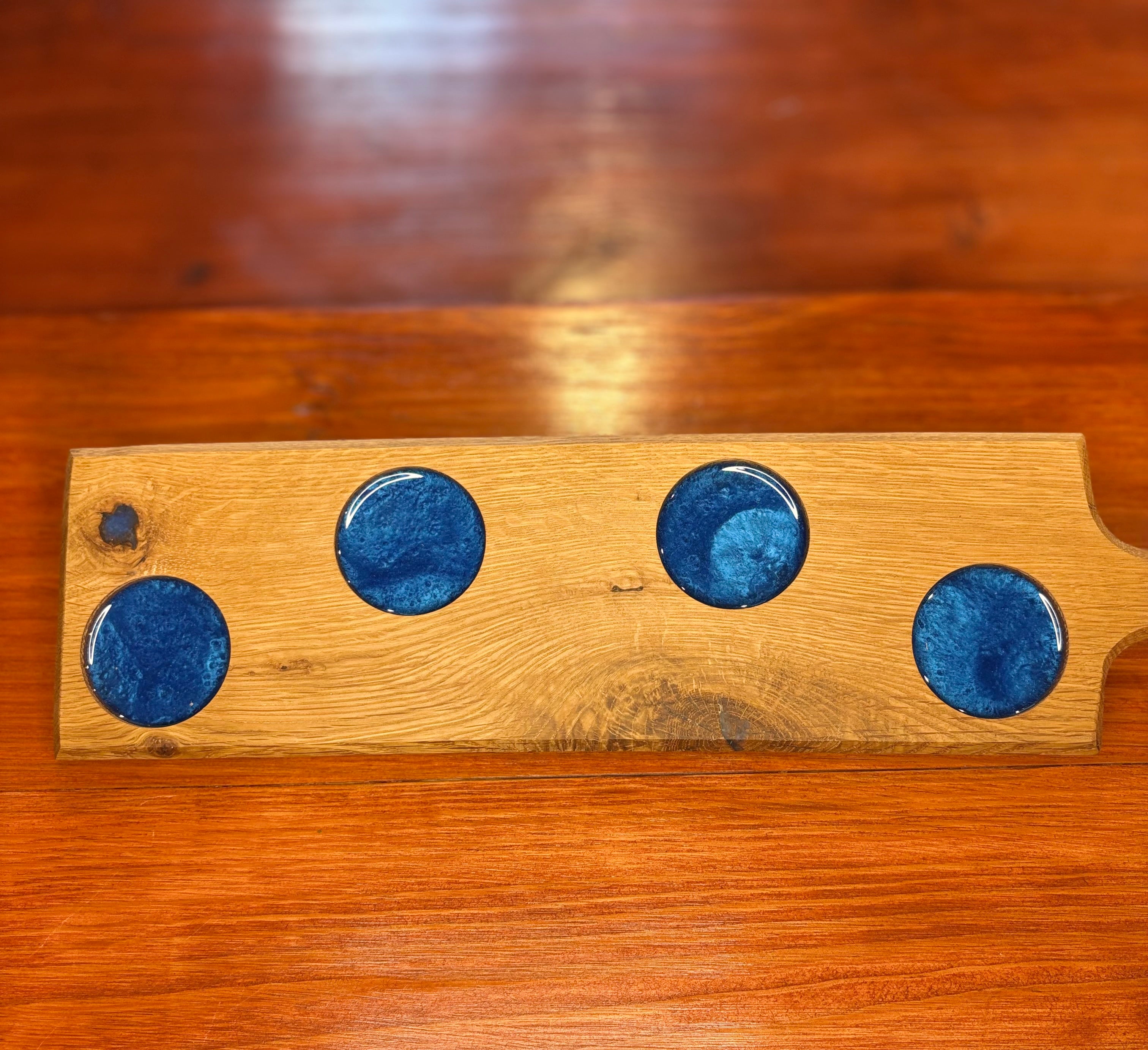 Handcrafted Oak Flight Board with Epoxy Inlay – Optional Pub or Wine Glass Set (Copy) (Copy)