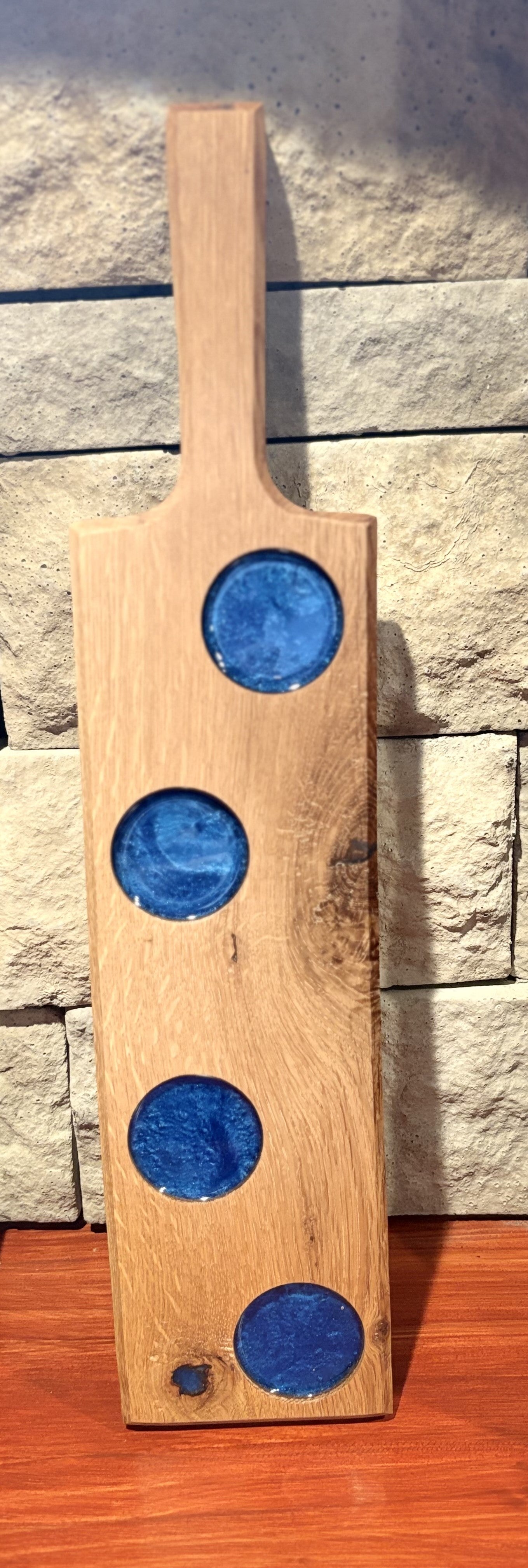 Handcrafted Oak Flight Board with Epoxy Inlay – Optional Pub or Wine Glass Set (Copy) (Copy)