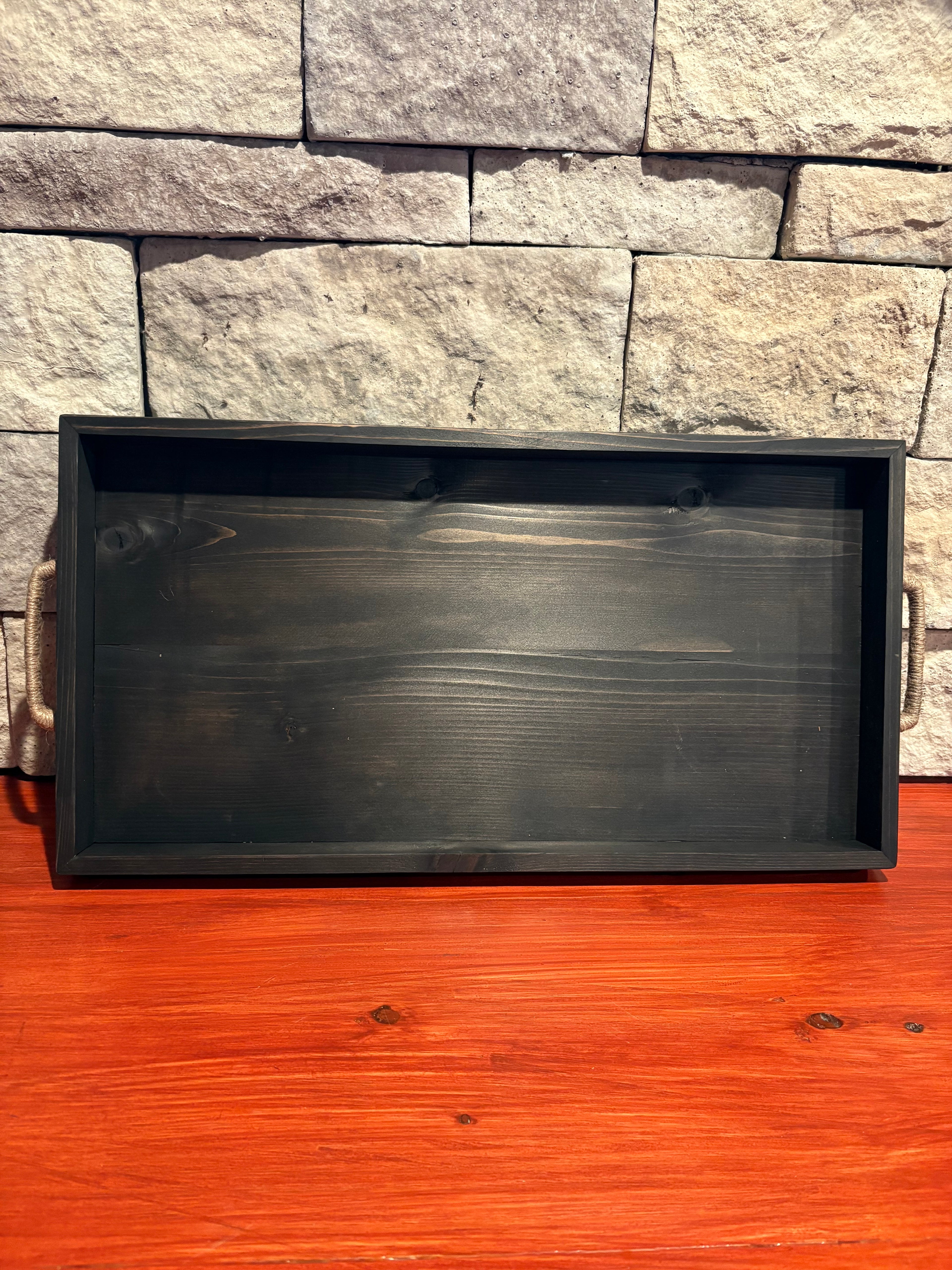 Handcrafted Wooden Handle Tray – Custom Stain Options | 11x21x1.75 inches