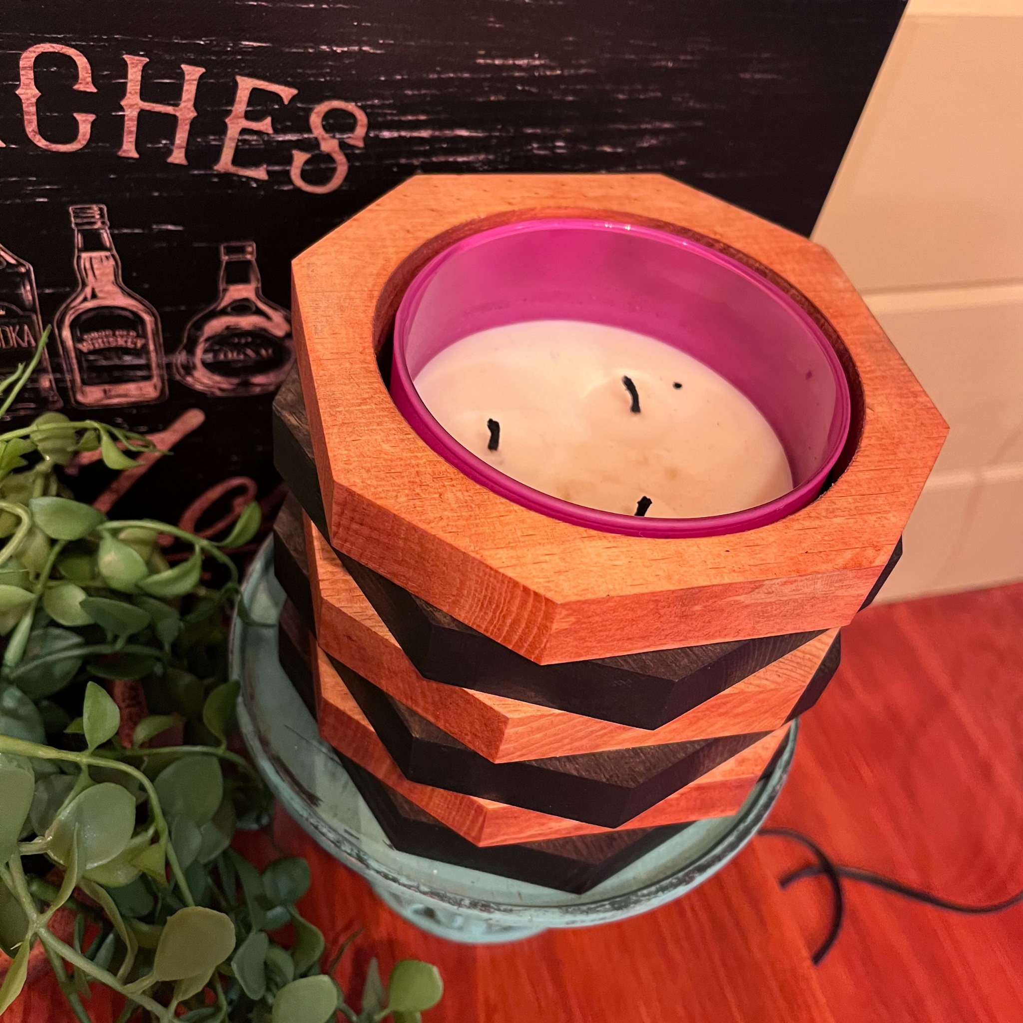 Handcrafted Wooden Candle Holder and Wine Bottle Display - Housewarming Gift - Wedding Gift - Rustic Home Decor