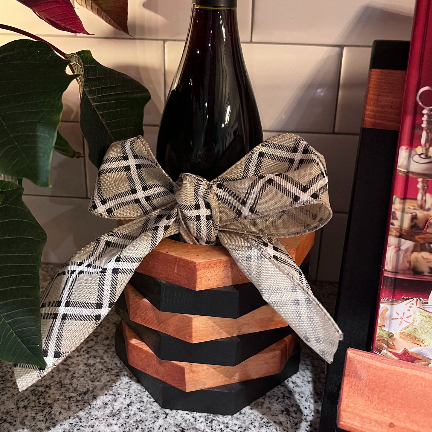 Handcrafted Wooden Candle Holder and Wine Bottle Display - Housewarming Gift - Wedding Gift - Rustic Home Decor