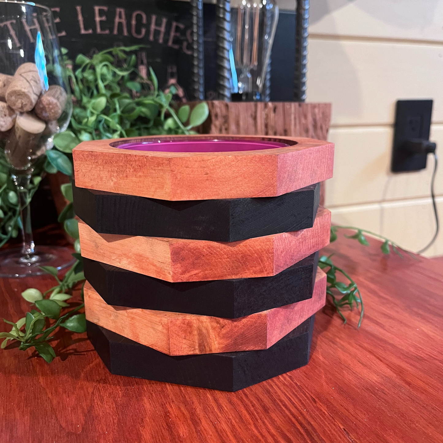 Handcrafted Wooden Candle Holder and Wine Bottle Display - Housewarming Gift - Wedding Gift - Rustic Home Decor