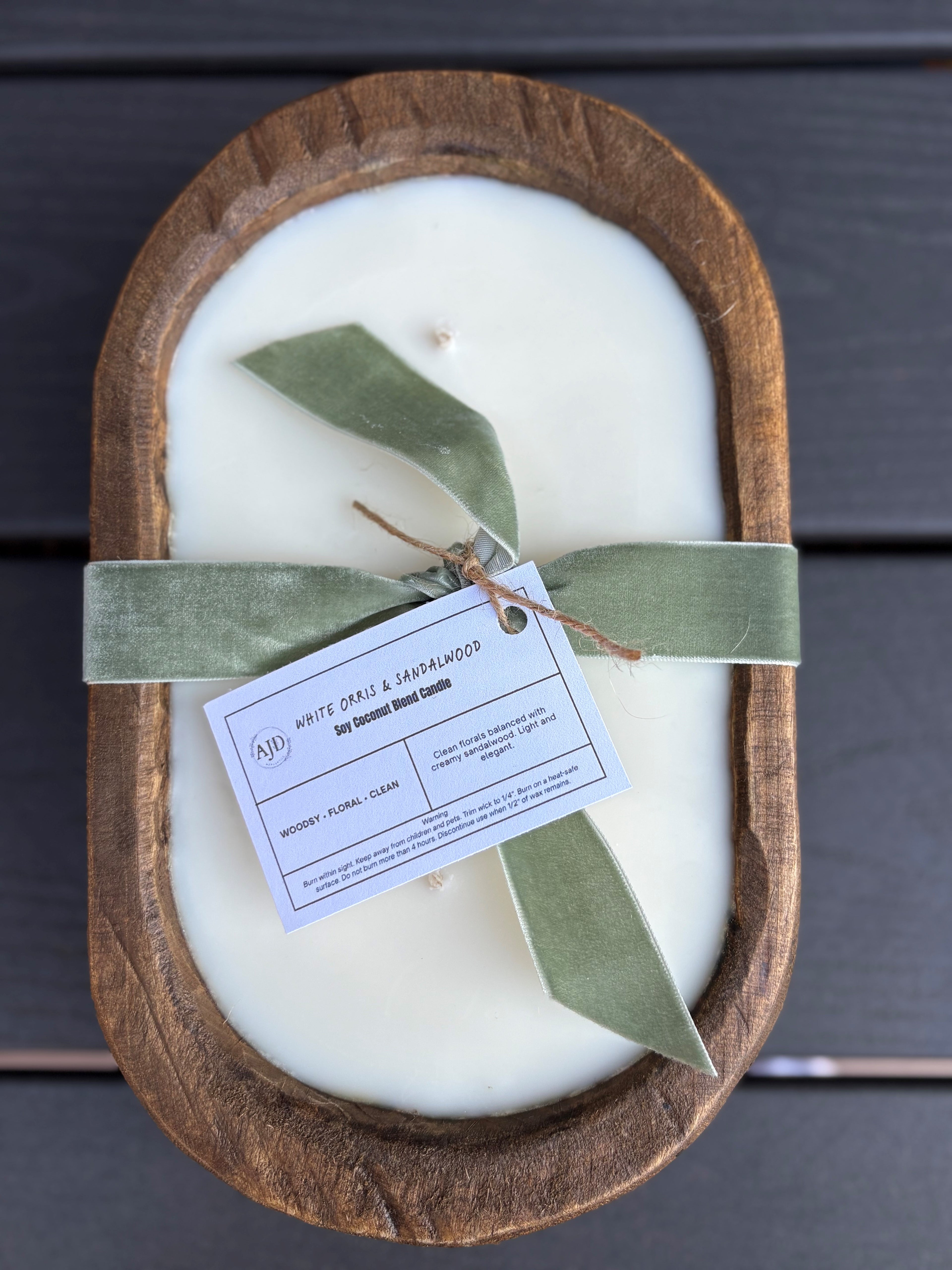 Handcrafted Dough Bowl Candle – Coconut Soy Wax – Rustic Wooden Bowl Candle