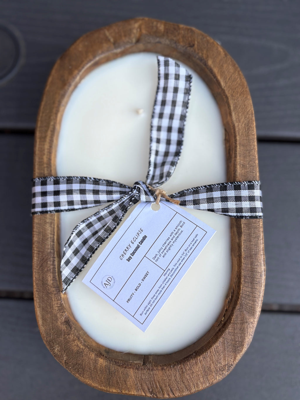 Handcrafted Dough Bowl Candle – Coconut Soy Wax – Rustic Wooden Bowl Candle