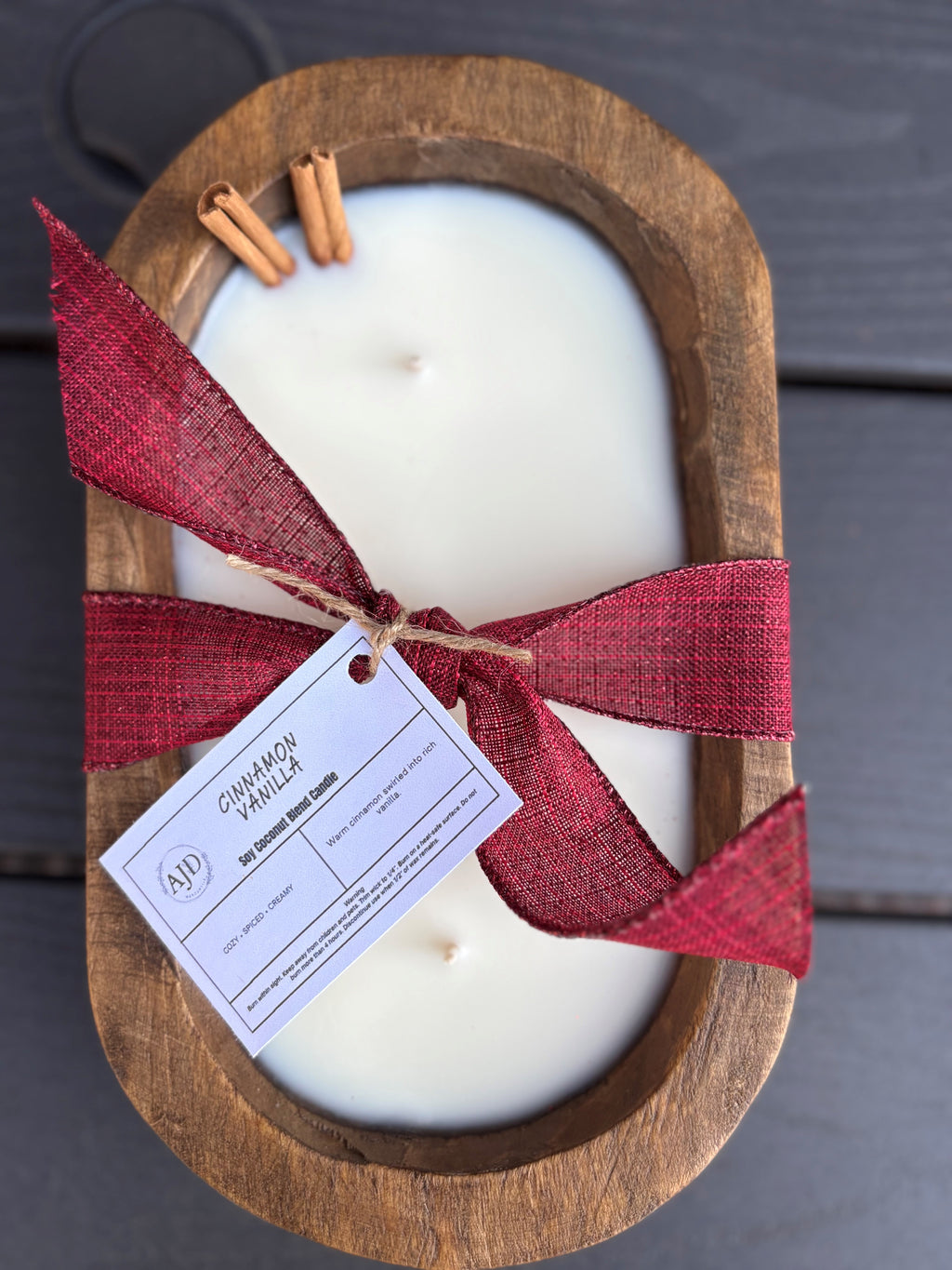 Handcrafted Dough Bowl Candle – Coconut Soy Wax – Rustic Wooden Bowl Candle