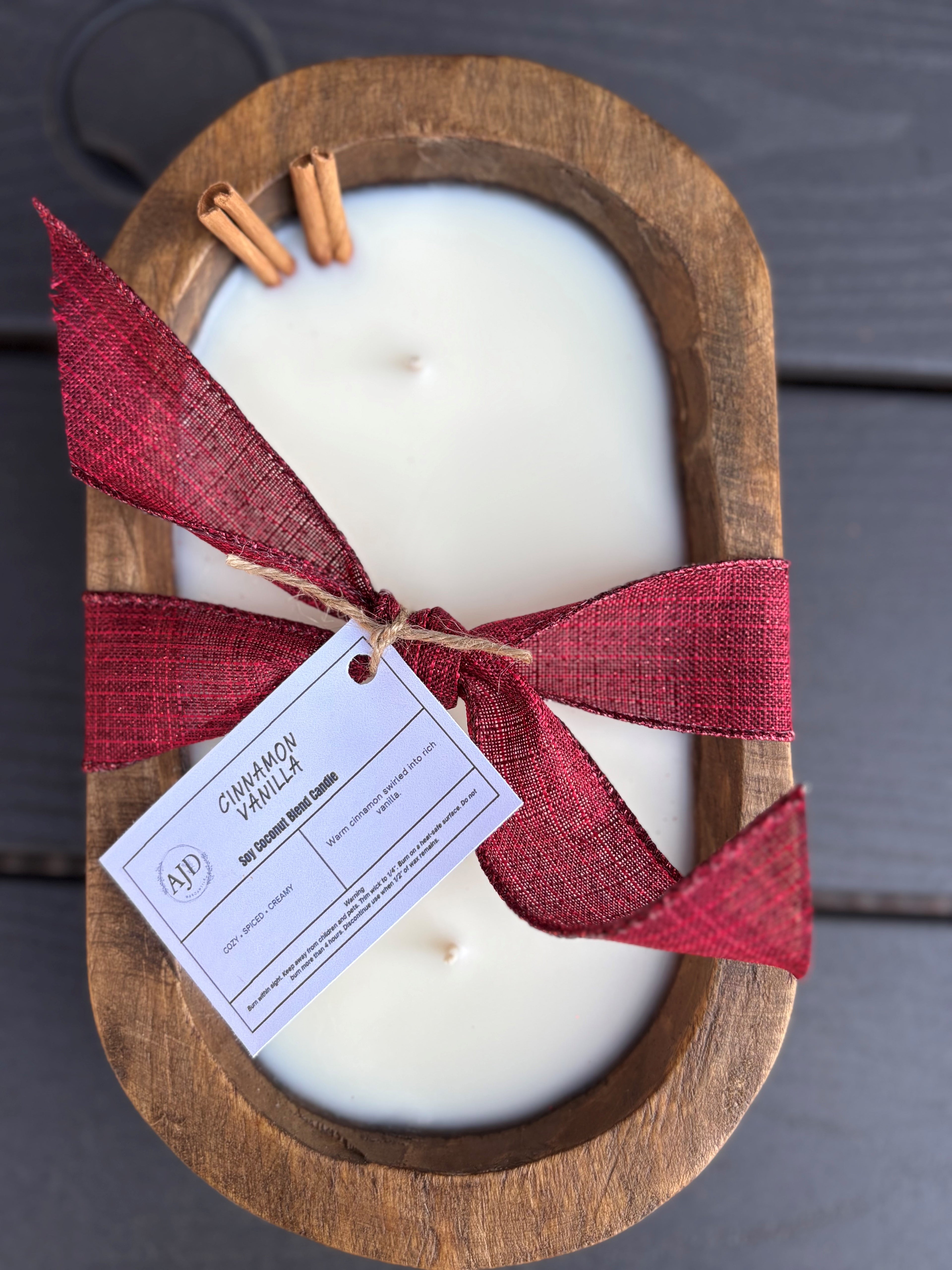Handcrafted Dough Bowl Candle – Coconut Soy Wax – Rustic Wooden Bowl Candle