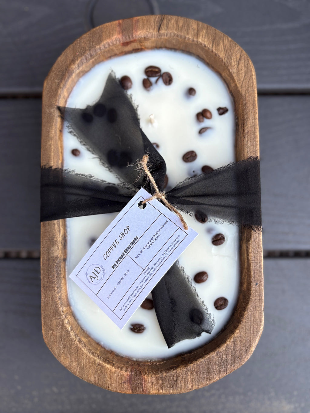 Handcrafted Dough Bowl Candle – Coconut Soy Wax – Rustic Wooden Bowl Candle