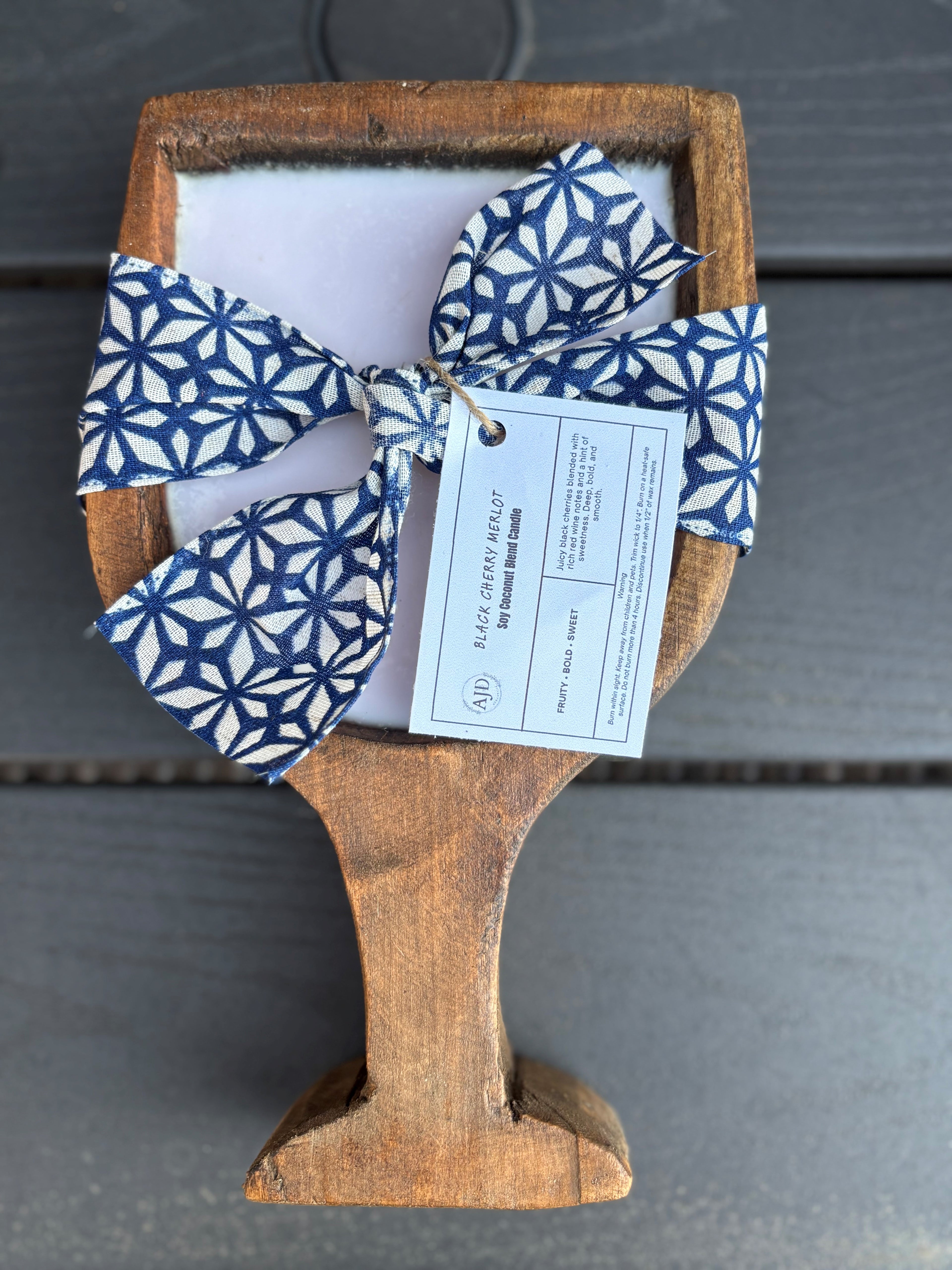 Rustic Wooden Wine Goblet Candle | Coconut Soy Wax | Hand-Poured Dough Bowl Candle