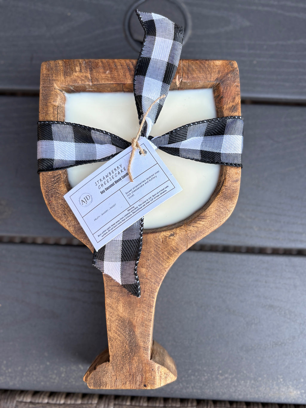 Rustic Wooden Wine Goblet Candle | Coconut Soy Wax | Hand-Poured Dough Bowl Candle