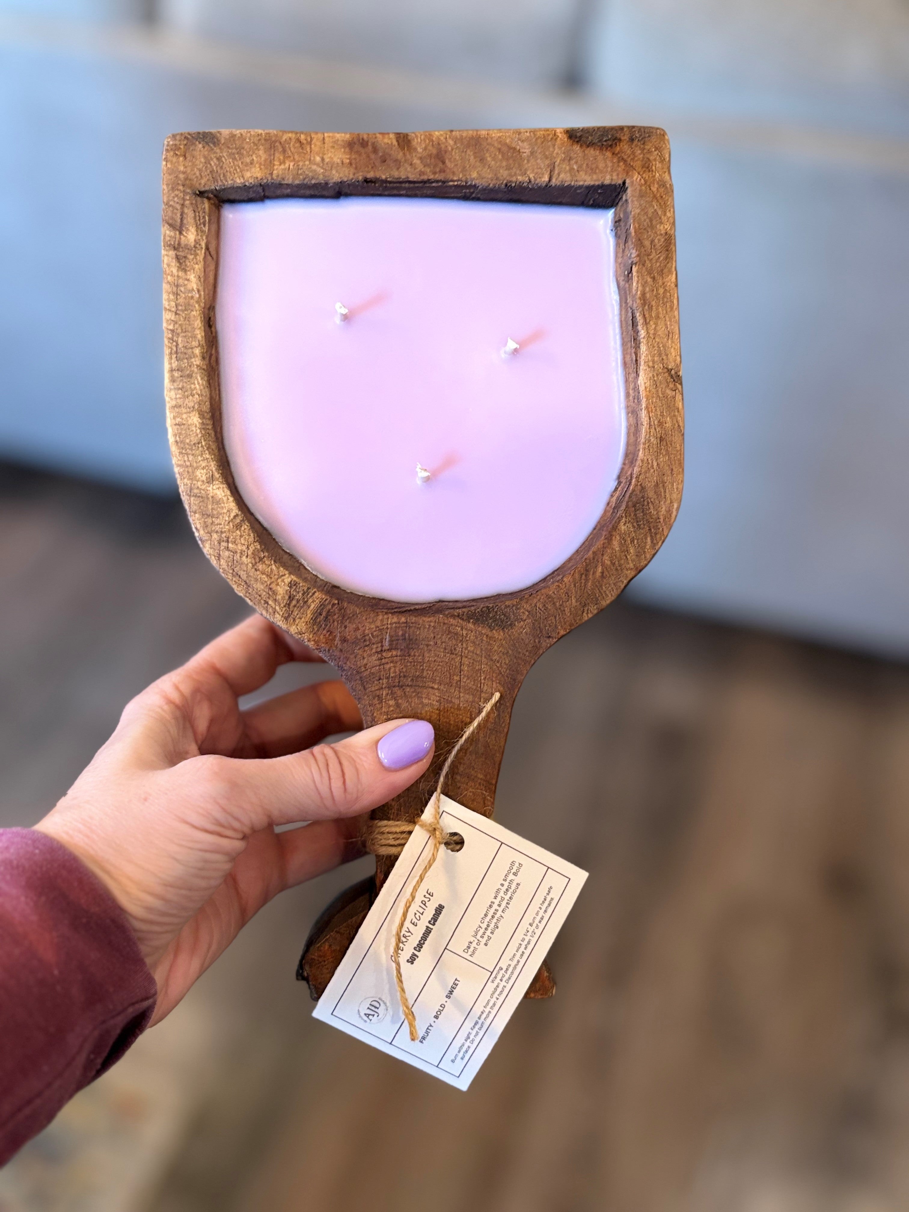 Rustic Wooden Wine Goblet Candle | Coconut Soy Wax | Hand-Poured Dough Bowl Candle