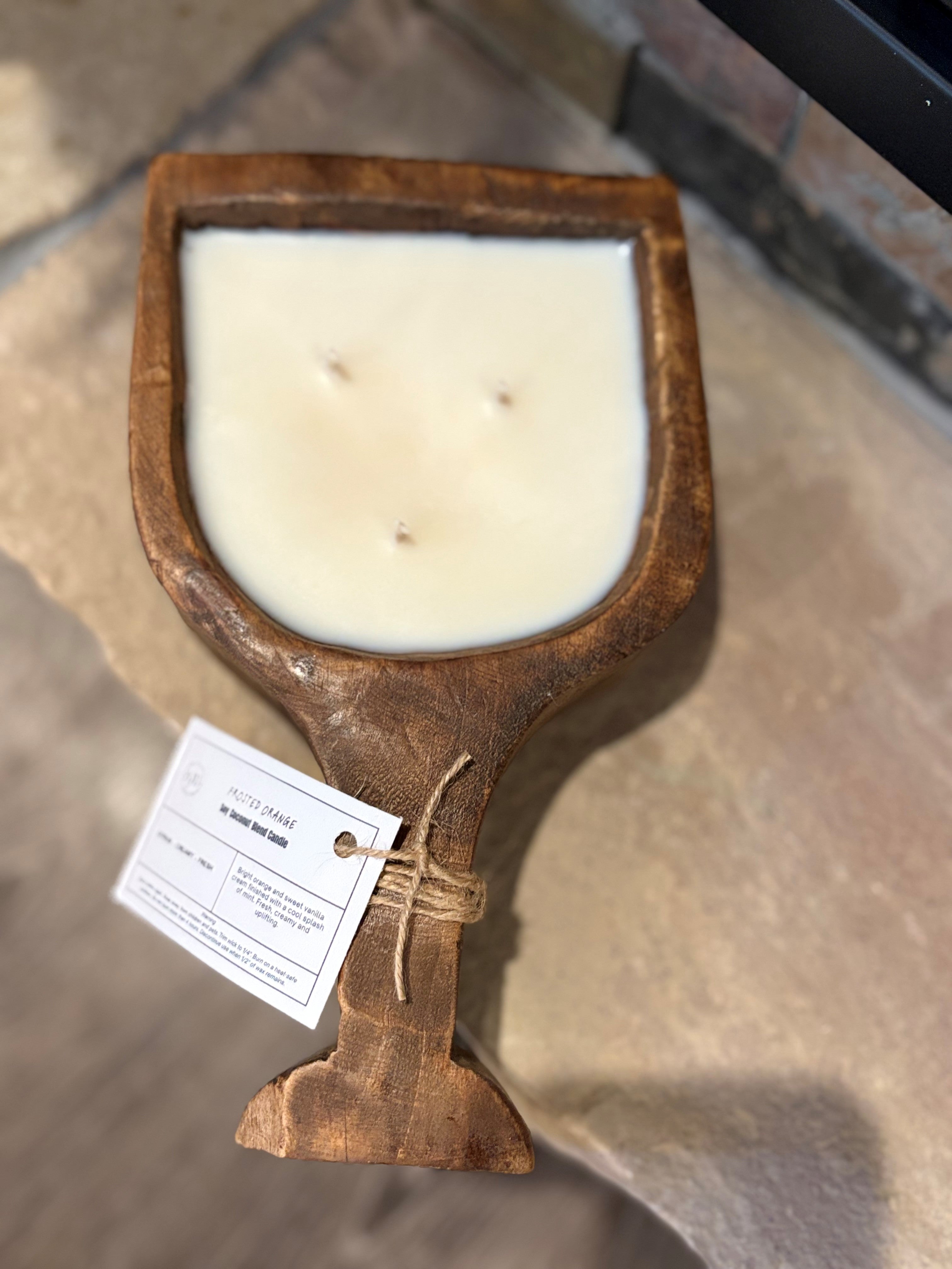 Rustic Wooden Wine Goblet Candle | Coconut Soy Wax | Hand-Poured Dough Bowl Candle