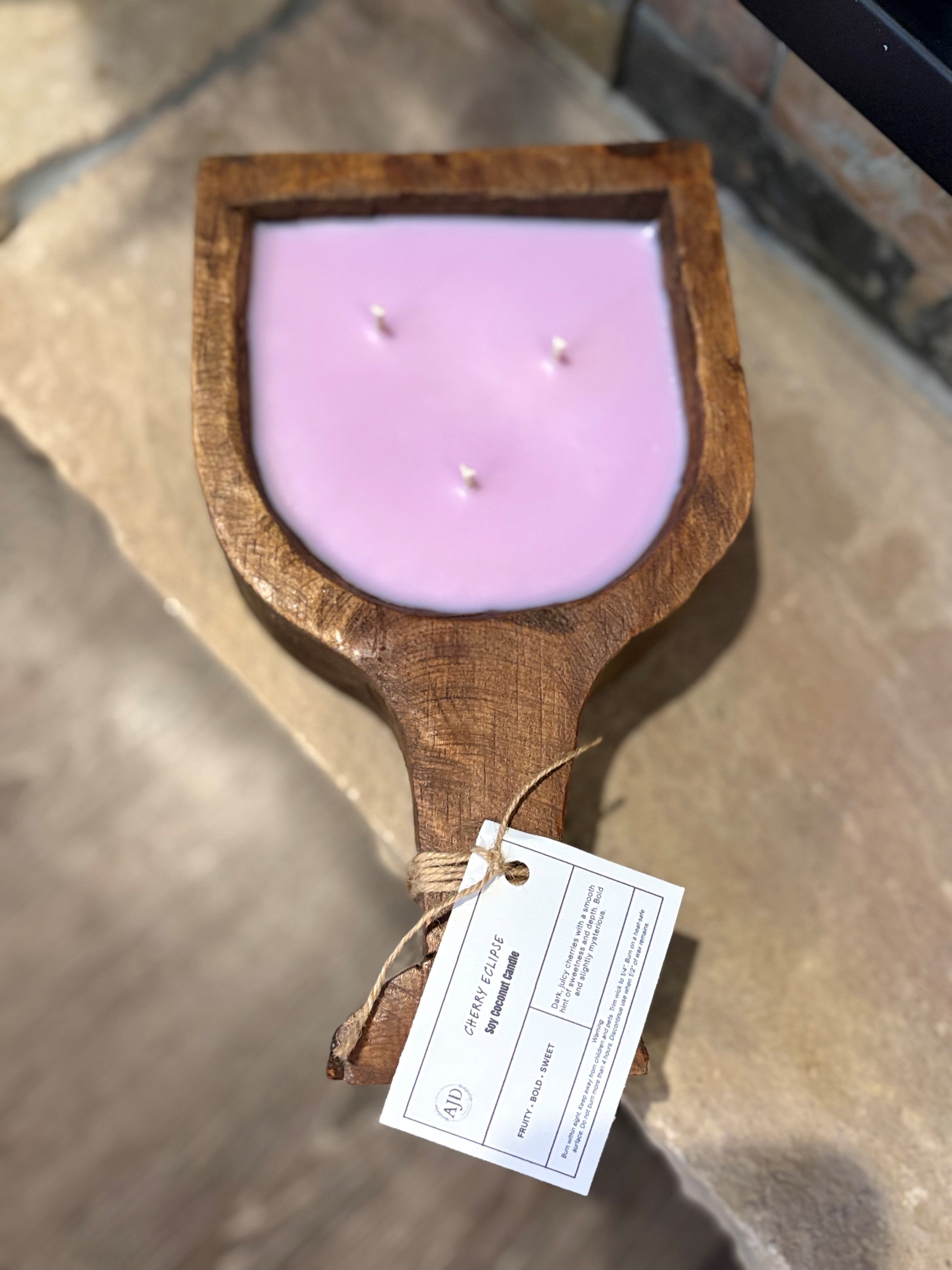 Rustic Wooden Wine Goblet Candle | Coconut Soy Wax | Hand-Poured Dough Bowl Candle